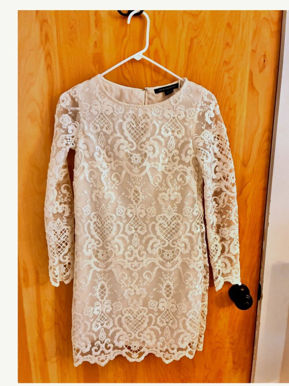 French Connection White Embroidered Lace Long Sleeve Mini Dress US 0
